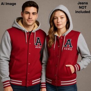 NWT Aeropostale Varsity Sherpa Hooded Unisex XL Jacket Red Gray Campus Americana